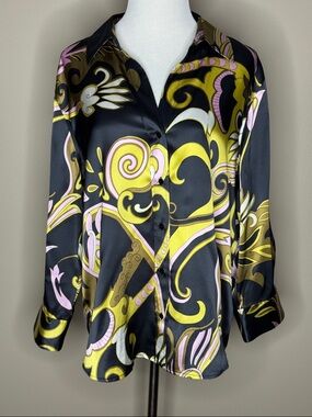 L’Agence womens 100% silk 3/4 sleeve floral blouse size XL button up.